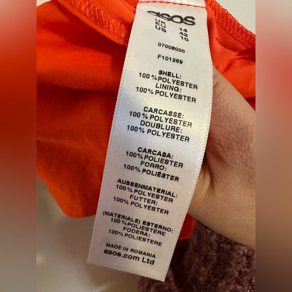 ASOS Dress 10 Orange Draped Ruffle Asymmetrical Midi One Shoulder Halter - Picture 8 of 12